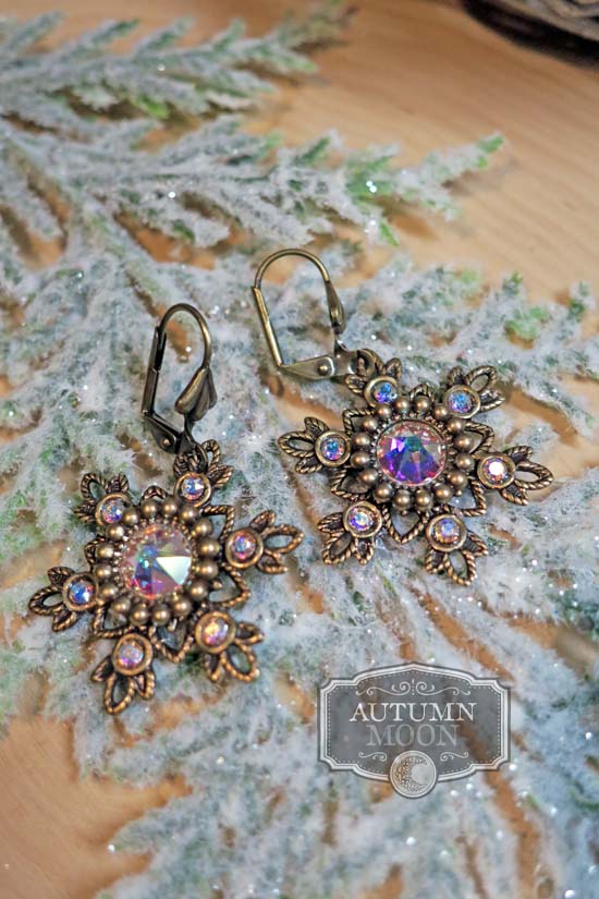Flurries Collection - Winter Sparkle Earrings - Aged Brass