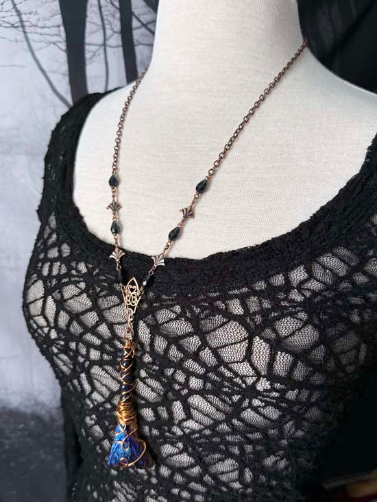WITCH'S BROOM Necklace - Blue Kyanite and Blue Goldstone