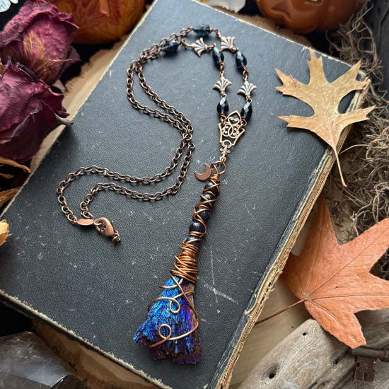 WITCH'S BROOM Necklace - Blue Kyanite and Blue Goldstone
