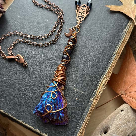WITCH'S BROOM Necklace - Blue Kyanite and Blue Goldstone