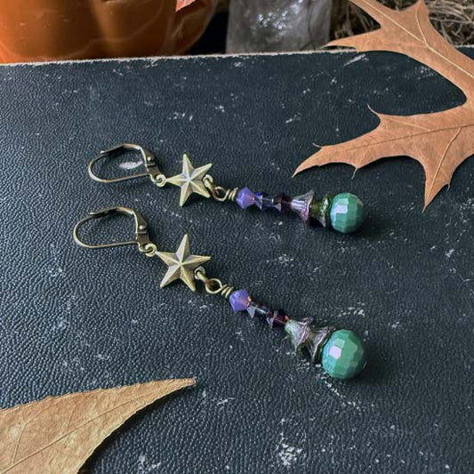 WITCH STAR earrings - antique brass