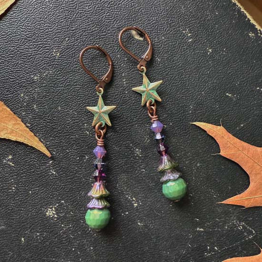 WITCH STAR earrings - antique copper/verdigris