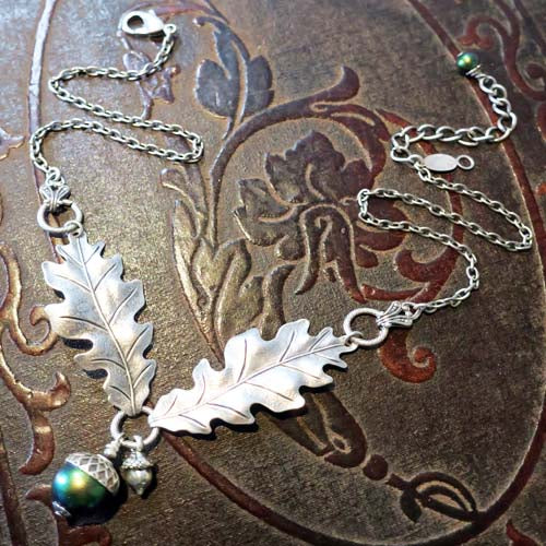 Elven Oak Necklace - aged silver -