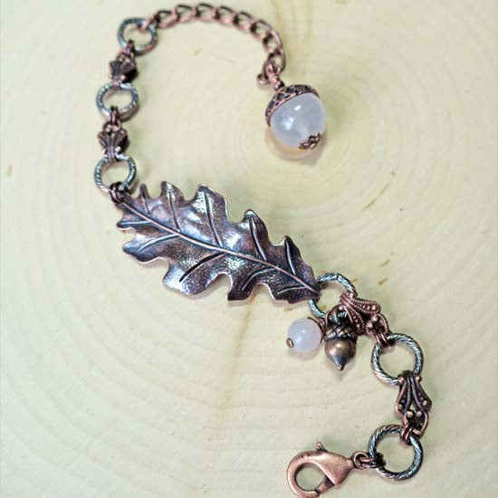 Love Oak Bracelet - aged copper w/ Rose Quartz -