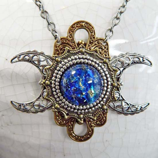 SEA NYMPH Triple Moon Necklace - Bermunda Blue Glass Opal